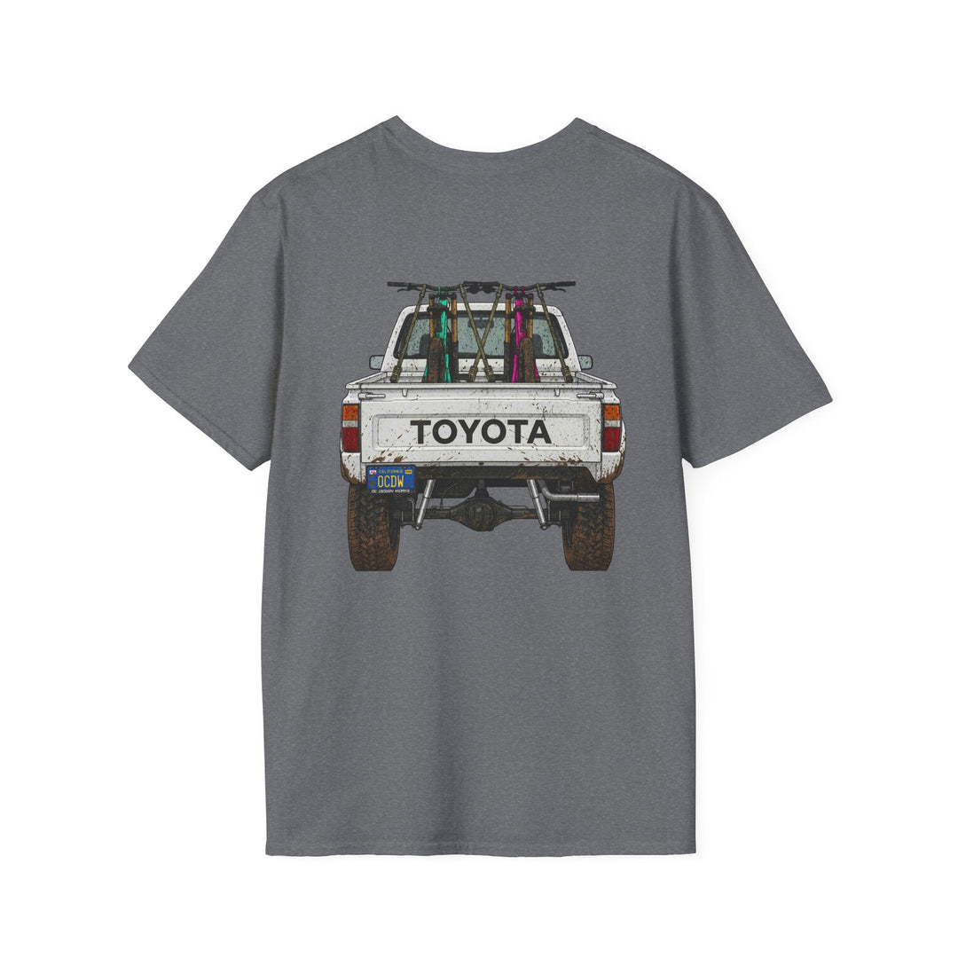 80's Toyota Truck with Mountain Bikes T-Shirt — Loaded up! - T-Shirt - Graphite Heather - OC Designworks