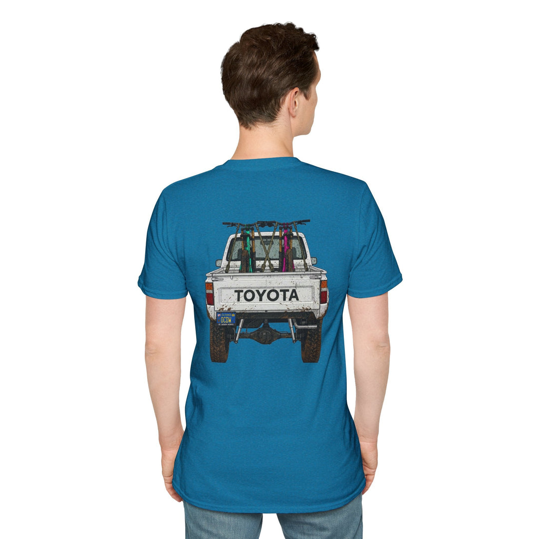 80's Toyota Truck with Mountain Bikes T-Shirt — Loaded up! - T-Shirt - Antique Sapphire - OC Designworks