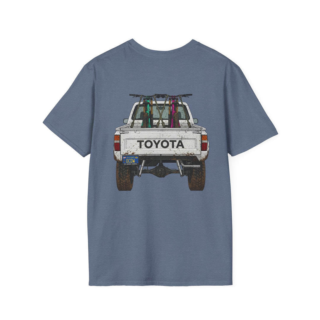 80's Toyota Truck with Mountain Bikes T-Shirt — Loaded up! - T-Shirt - Heather Indigo - OC Designworks