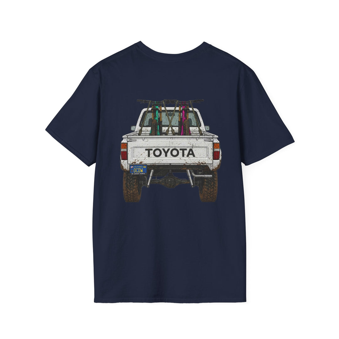 80's Toyota Truck with Mountain Bikes T-Shirt — Loaded up! - T-Shirt - Navy - OC Designworks