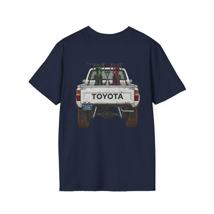 80's Toyota Truck with Mountain Bikes T-Shirt — Loaded up! - T-Shirt - Navy - OC Designworks