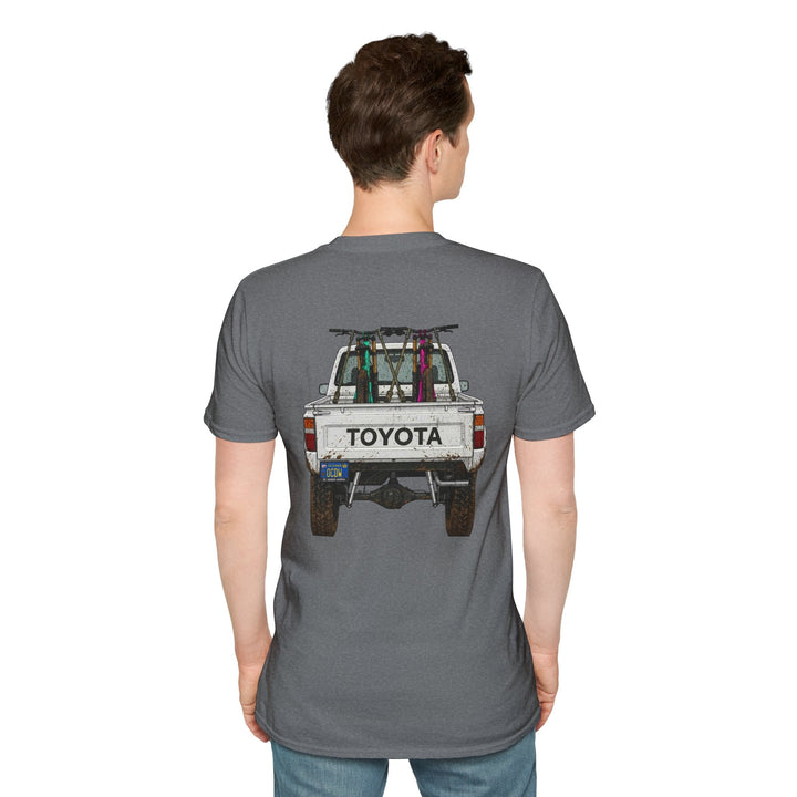 80's Toyota Truck with Mountain Bikes T-Shirt — Loaded up! - T-Shirt - Graphite Heather - OC Designworks