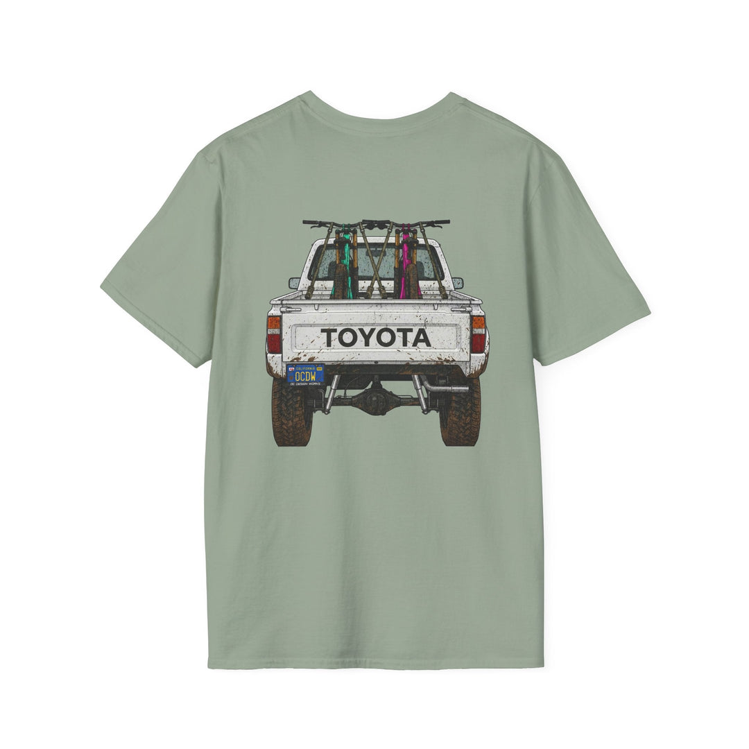 80's Toyota Truck with Mountain Bikes T-Shirt — Loaded up! - T-Shirt - Sage - OC Designworks