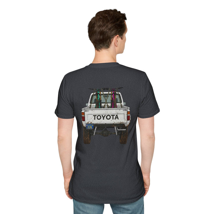 80's Toyota Truck with Mountain Bikes T-Shirt — Loaded up! - T-Shirt - Dark Heather Grey - OC Designworks