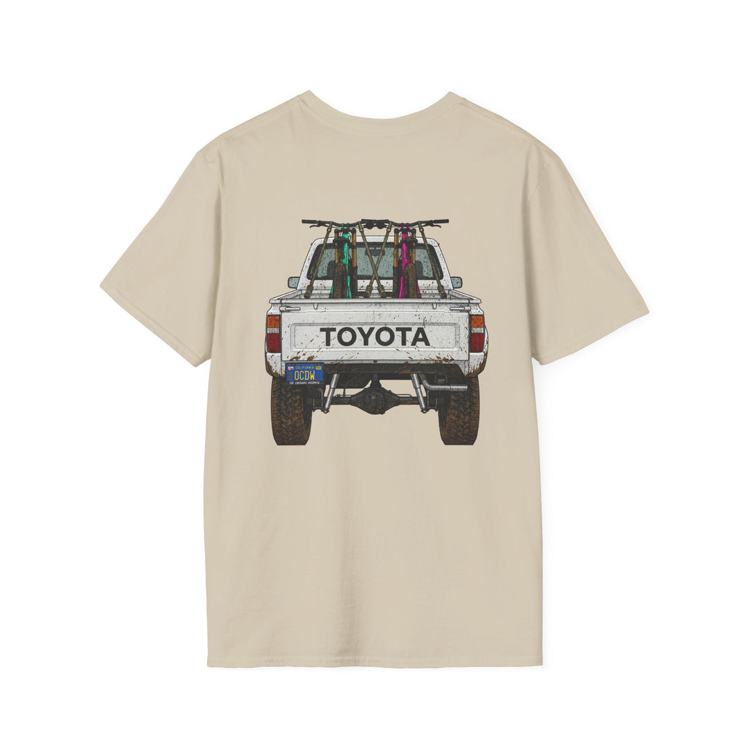 80's Toyota Truck with Mountain Bikes T-Shirt — Loaded up! - T-Shirt - Sand - OC Designworks