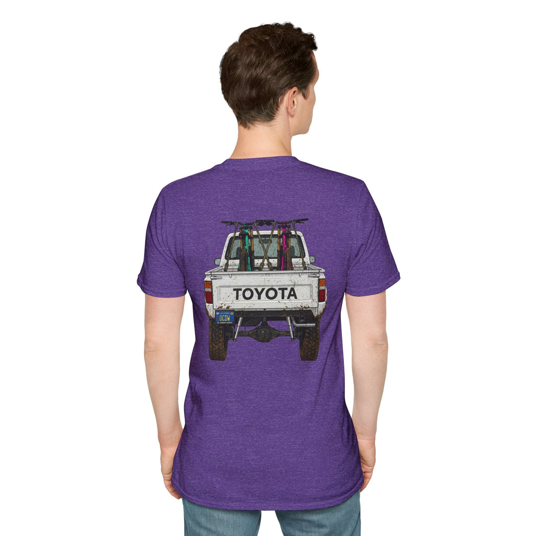 80's Toyota Truck with Mountain Bikes T-Shirt — Loaded up! - T-Shirt - Heather Purple - OC Designworks