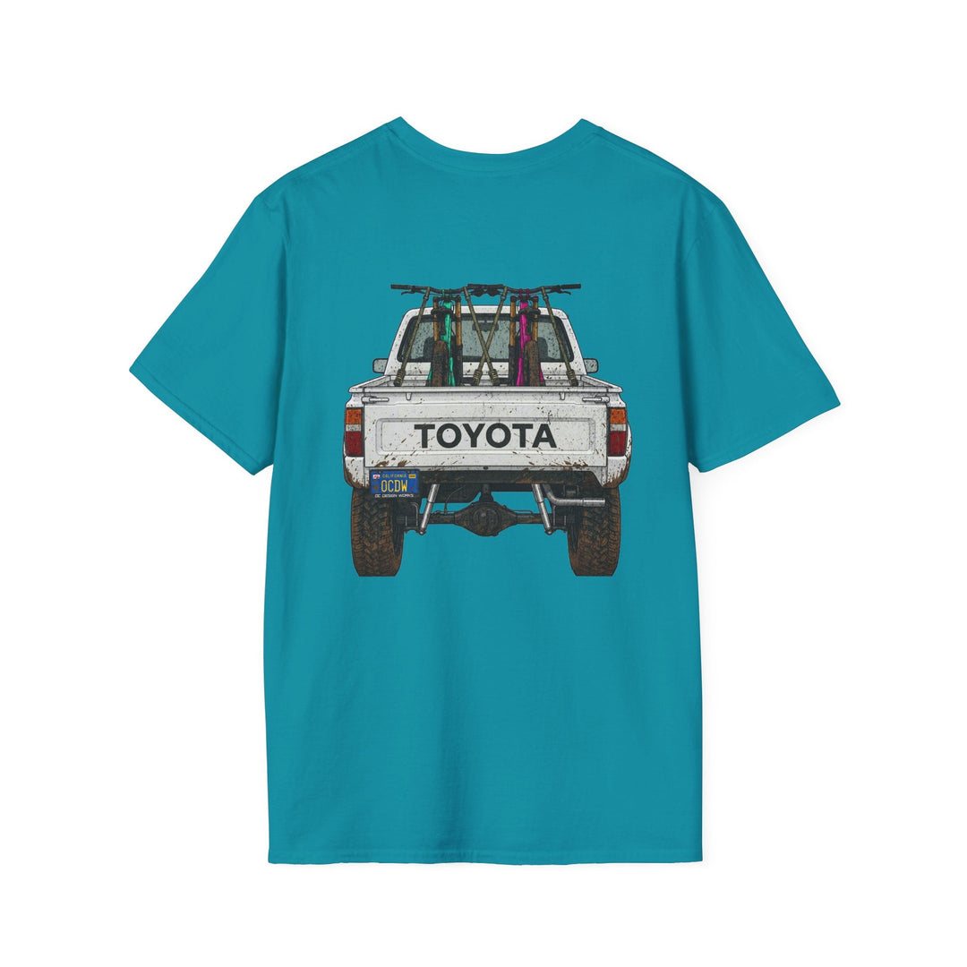 80's Toyota Truck with Mountain Bikes T-Shirt — Loaded up! - T-Shirt - Tropical Blue - OC Designworks