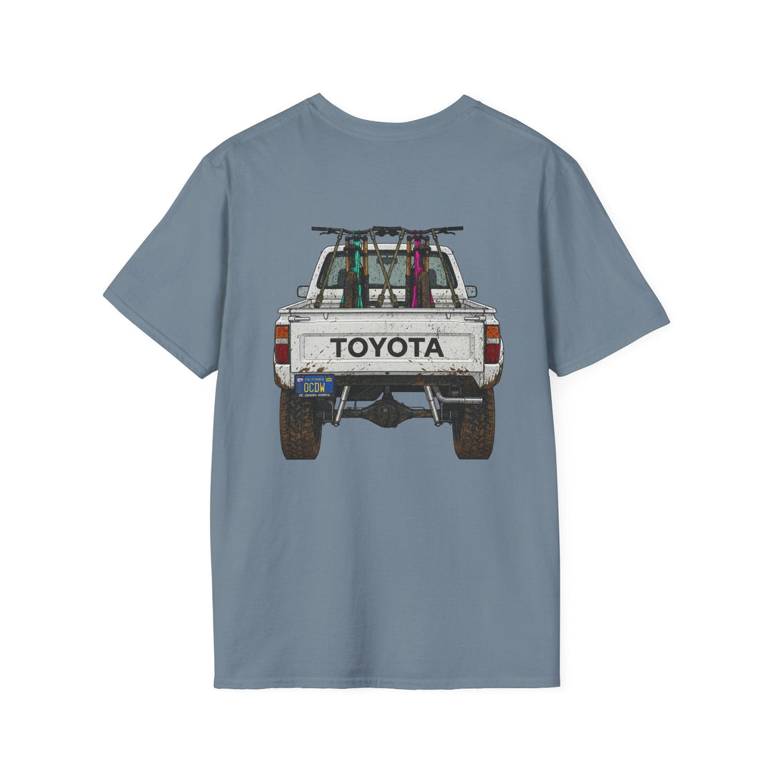 80's Toyota Truck with Mountain Bikes T-Shirt — Loaded up! - T-Shirt - Stone Blue - OC Designworks