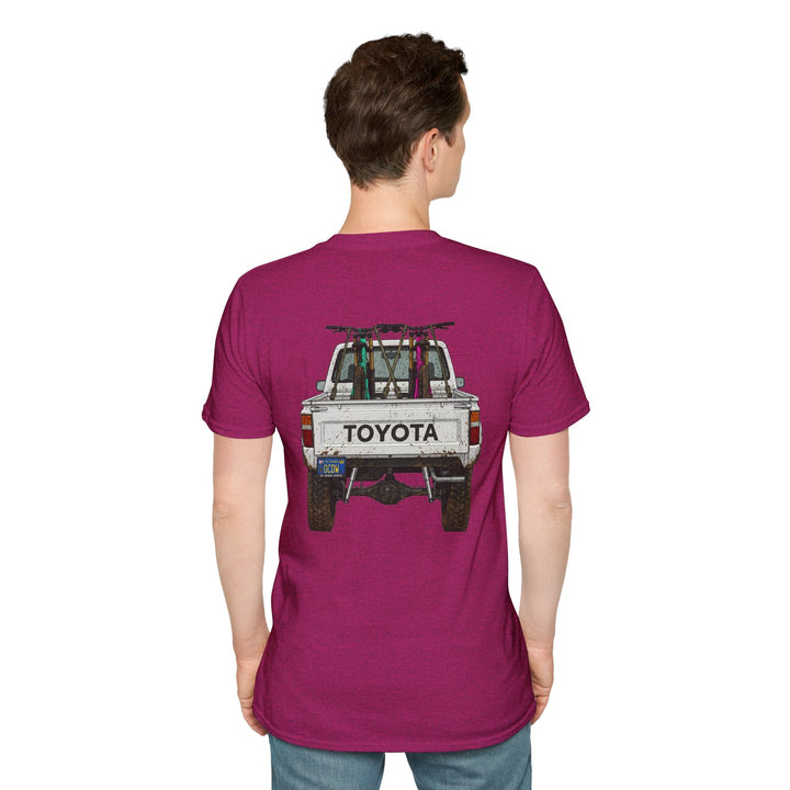 80's Toyota Truck with Mountain Bikes T-Shirt — Loaded up! - T-Shirt - Antique Heliconia - OC Designworks
