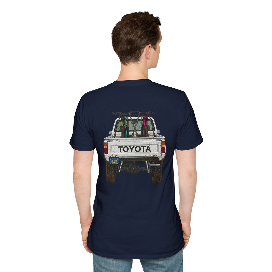 80's Toyota Truck with Mountain Bikes T-Shirt — Loaded up! - T-Shirt - Navy - OC Designworks
