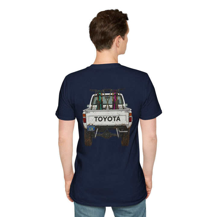 80's Toyota Truck with Mountain Bikes T-Shirt — Loaded up! - T-Shirt - Navy - OC Designworks