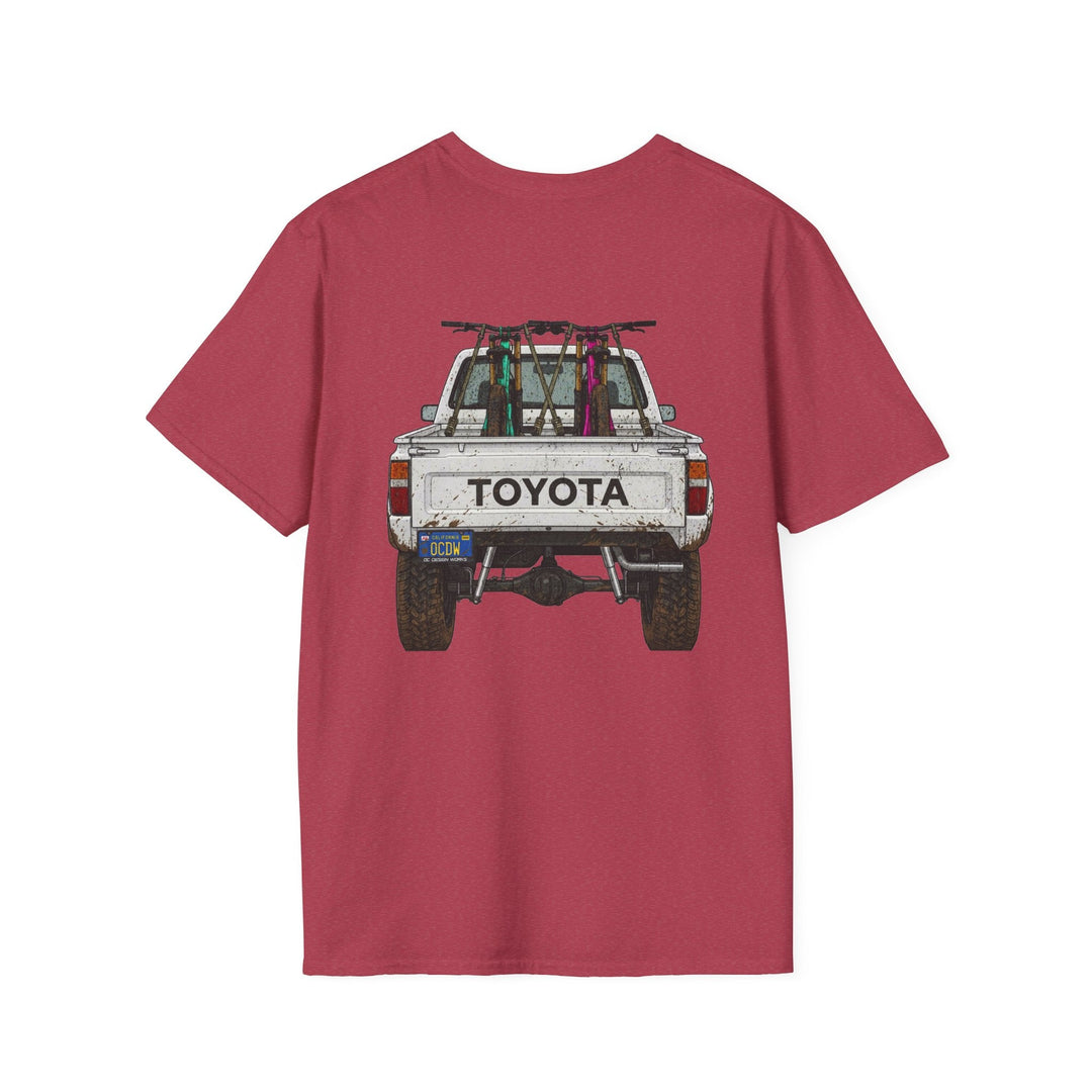 80's Toyota Truck with Mountain Bikes T-Shirt — Loaded up! - T-Shirt - Heather Cardinal - OC Designworks