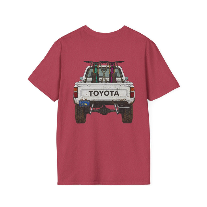 80's Toyota Truck with Mountain Bikes T-Shirt — Loaded up! - T-Shirt - Heather Cardinal - OC Designworks