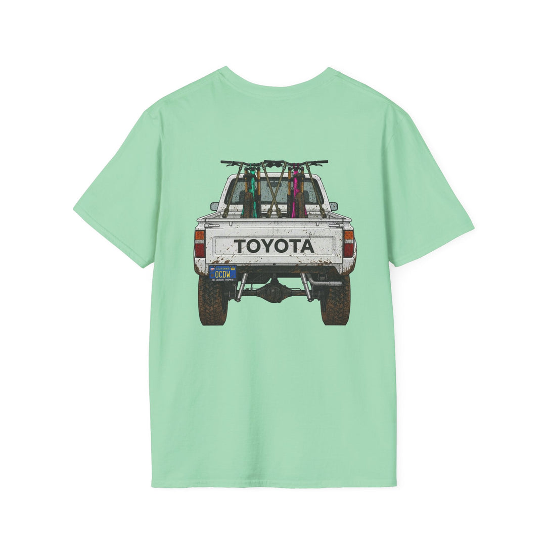80's Toyota Truck with Mountain Bikes T-Shirt — Loaded up! - T-Shirt - Mint Green - OC Designworks