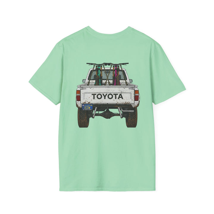 80's Toyota Truck with Mountain Bikes T-Shirt — Loaded up! - T-Shirt - Mint Green - OC Designworks