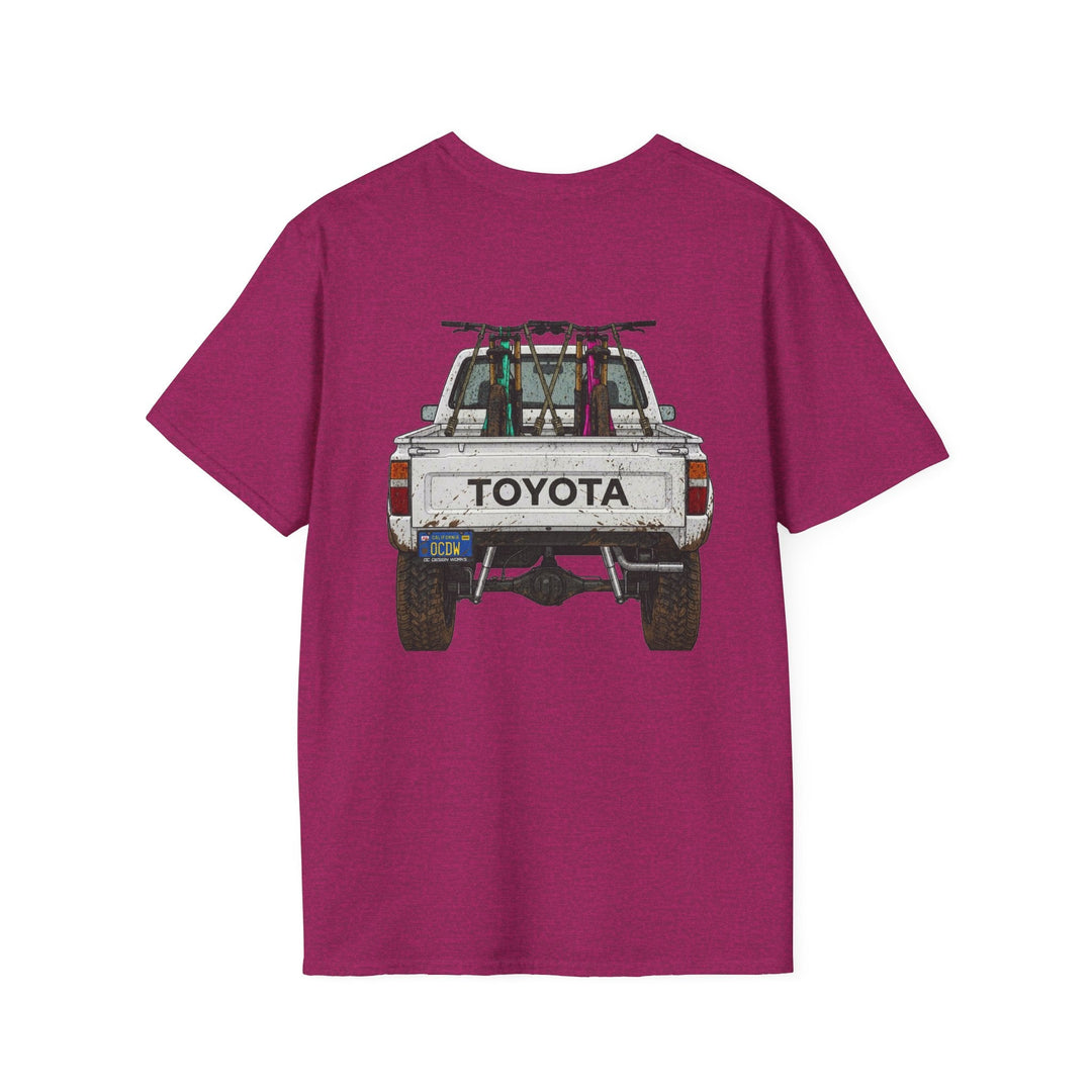 80's Toyota Truck with Mountain Bikes T-Shirt — Loaded up! - T-Shirt - Antique Heliconia - OC Designworks