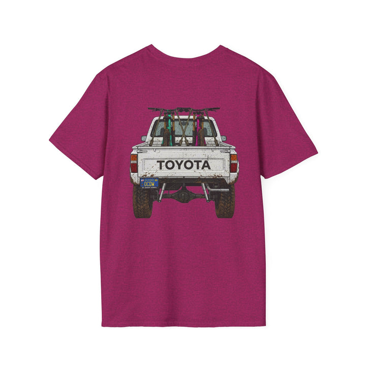 80's Toyota Truck with Mountain Bikes T-Shirt — Loaded up! - T-Shirt - Antique Heliconia - OC Designworks