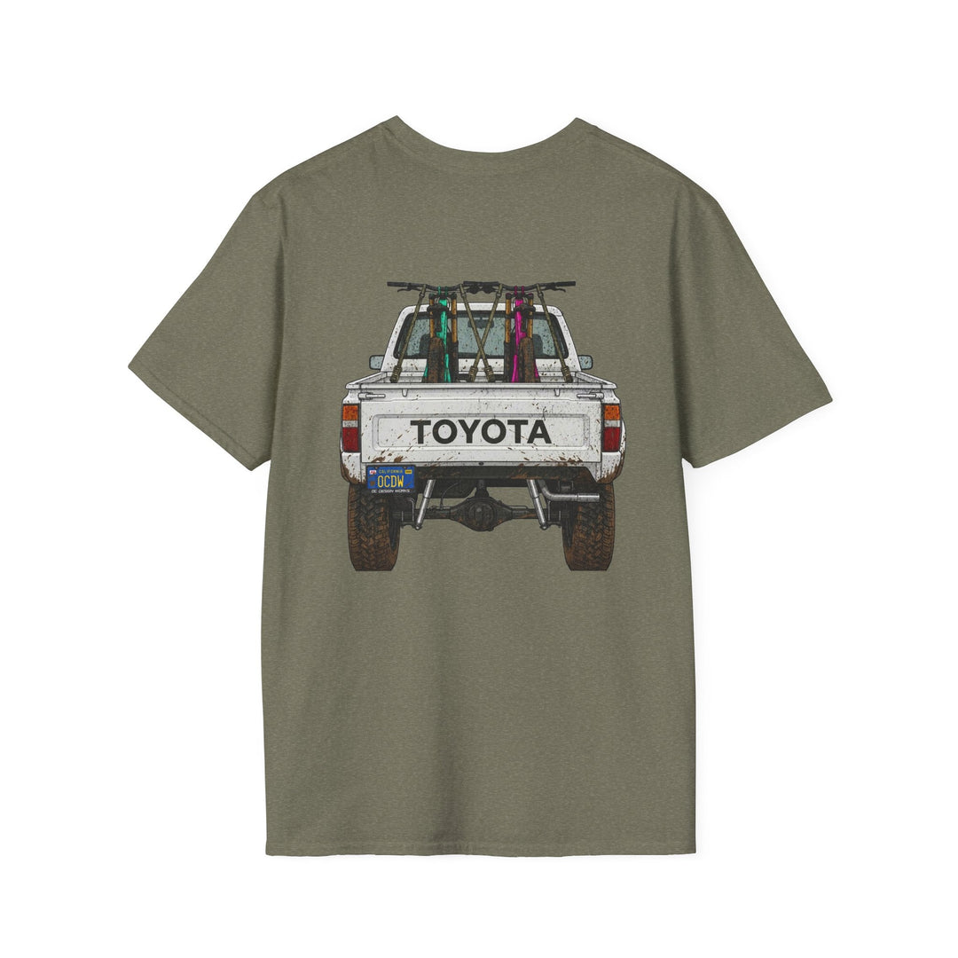 80's Toyota Truck with Mountain Bikes T-Shirt — Loaded up! - T-Shirt - Heather Military Green - OC Designworks