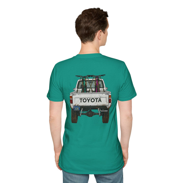 80's Toyota Truck with Mountain Bikes T-Shirt — Loaded up! - T-Shirt - Jade Dome - OC Designworks
