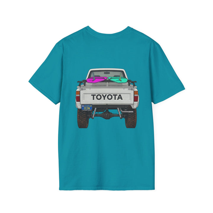 80s Toyota Truck with Surfboards T-Shirt - T-Shirt - Tropical Blue - OC Designworks
