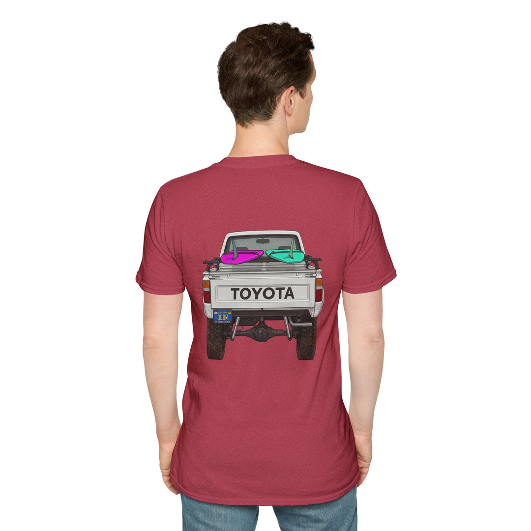 80s Toyota Truck with Surfboards T-Shirt - T-Shirt - Heather Cardinal - OC Designworks