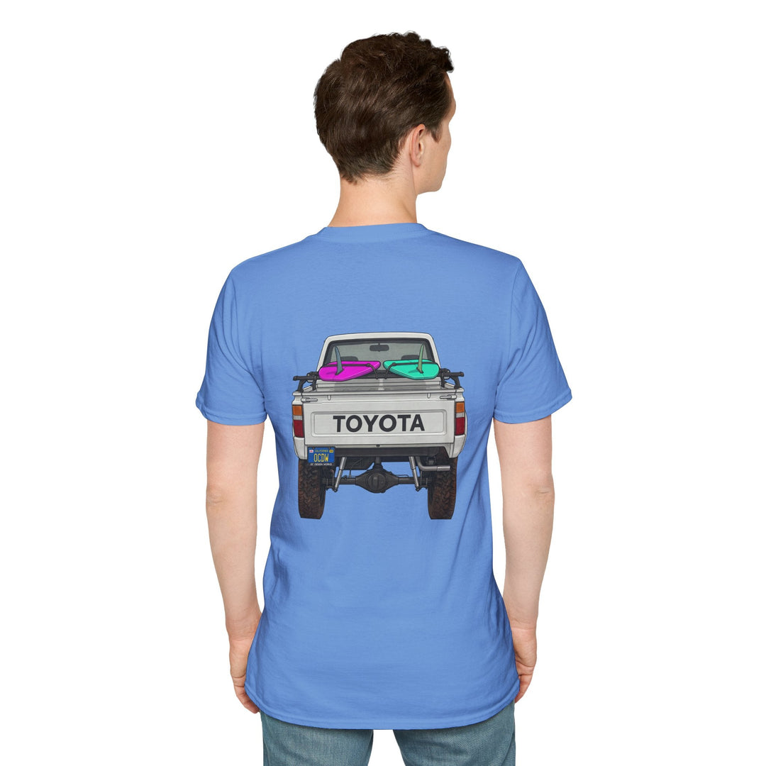 80s Toyota Truck with Surfboards T-Shirt - T-Shirt - Carolina Blue - OC Designworks
