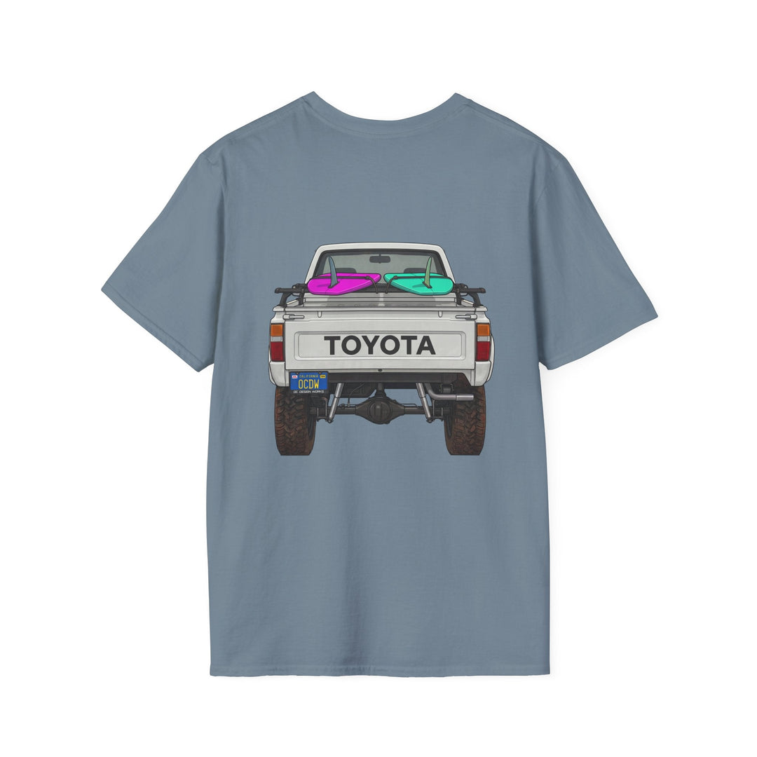 80s Toyota Truck with Surfboards T-Shirt - T-Shirt - Stone Blue - OC Designworks