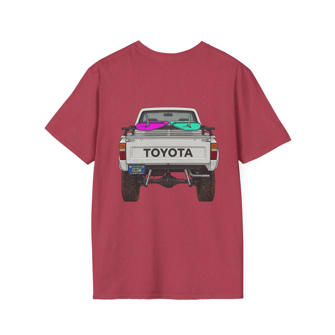 80s Toyota Truck with Surfboards T-Shirt - T-Shirt - Heather Cardinal - OC Designworks
