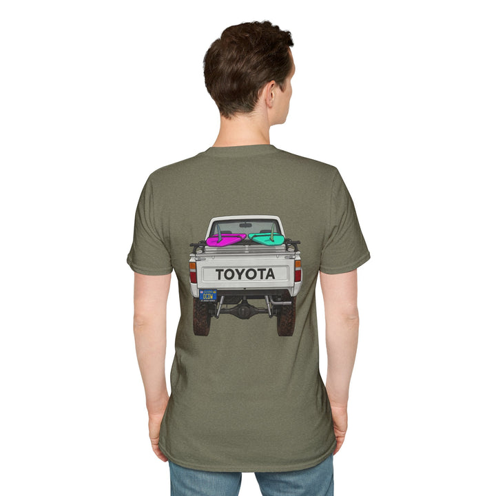 80s Toyota Truck with Surfboards T-Shirt - T-Shirt - Heather Military Green - OC Designworks
