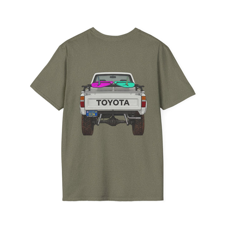 80s Toyota Truck with Surfboards T-Shirt - T-Shirt - Heather Military Green - OC Designworks