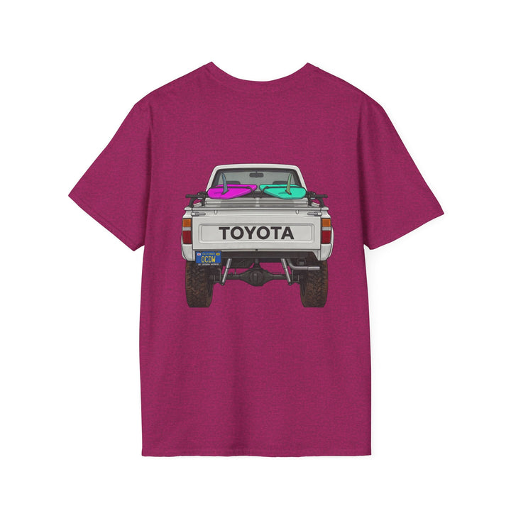 80s Toyota Truck with Surfboards T-Shirt - T-Shirt - Antique Heliconia - OC Designworks