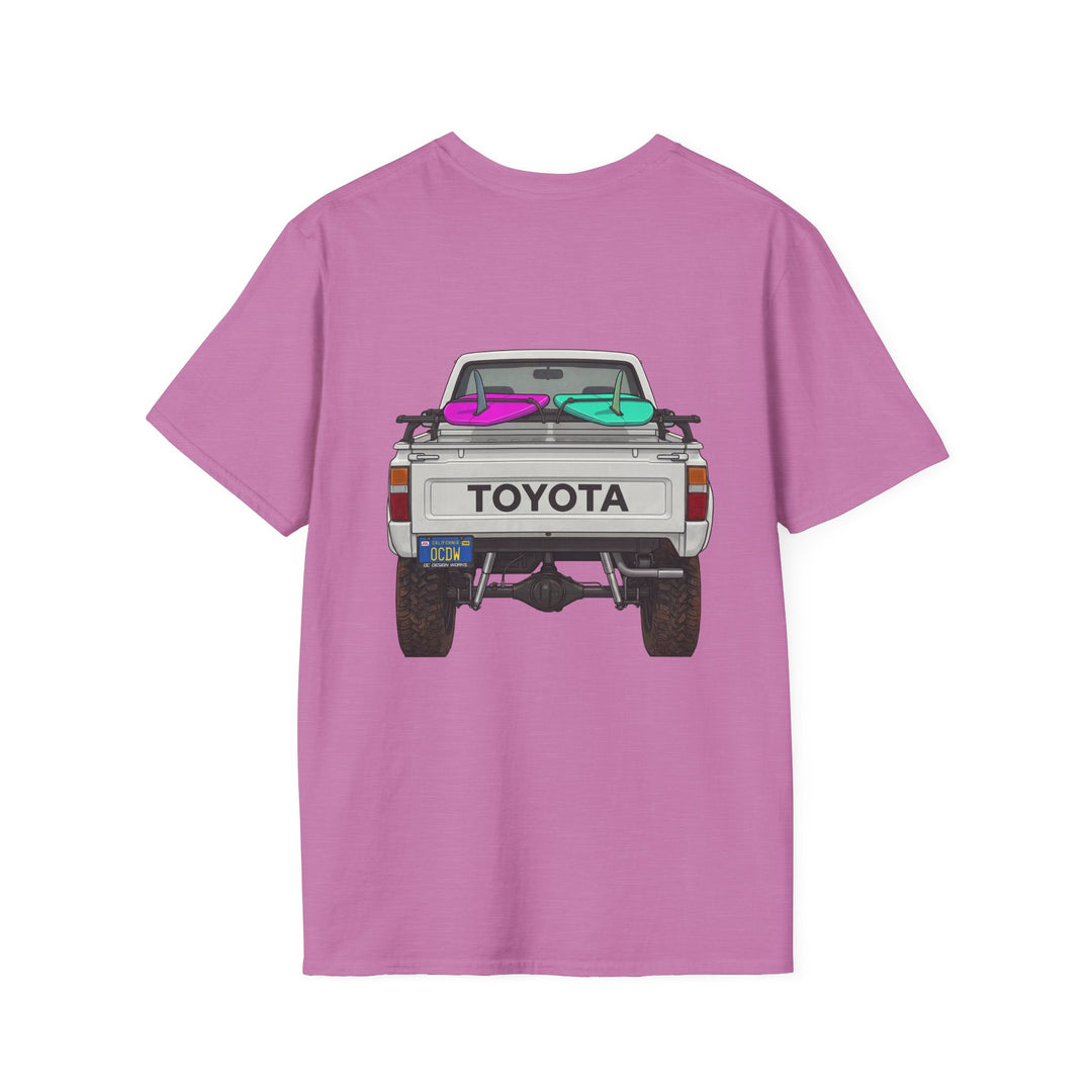 80s Toyota Truck with Surfboards T-Shirt - T-Shirt - Heather Radiant Orchid - OC Designworks