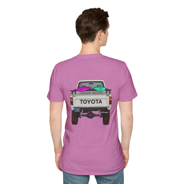 80s Toyota Truck with Surfboards T-Shirt - T-Shirt - Heather Radiant Orchid - OC Designworks