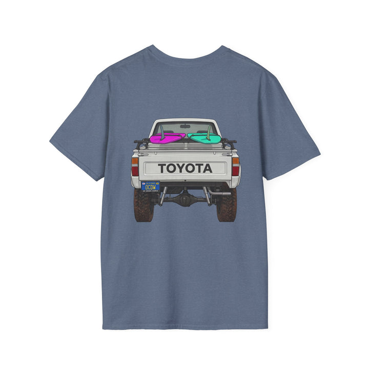 80s Toyota Truck with Surfboards T-Shirt - T-Shirt - Heather Indigo - OC Designworks