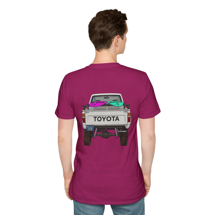 80s Toyota Truck with Surfboards T-Shirt - T-Shirt - Antique Heliconia - OC Designworks