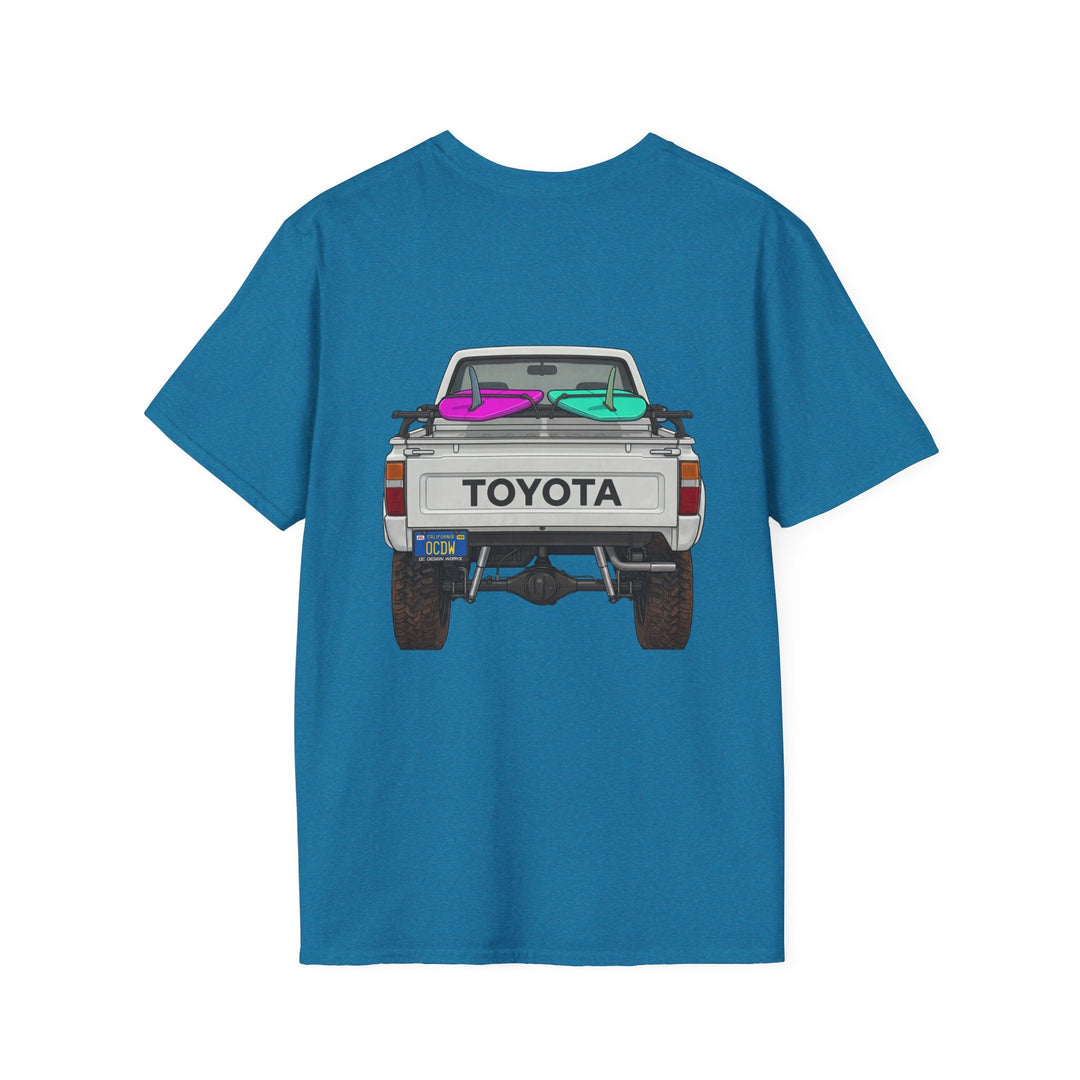 80s Toyota Truck with Surfboards T-Shirt - T-Shirt - Antique Sapphire - OC Designworks