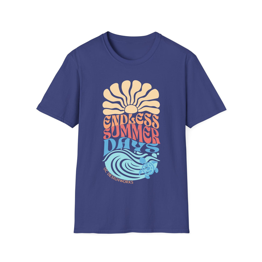 Boho Sun & Waves T-Shirt — Endless Summer Days - T-Shirt - Metro Blue - OC Designworks