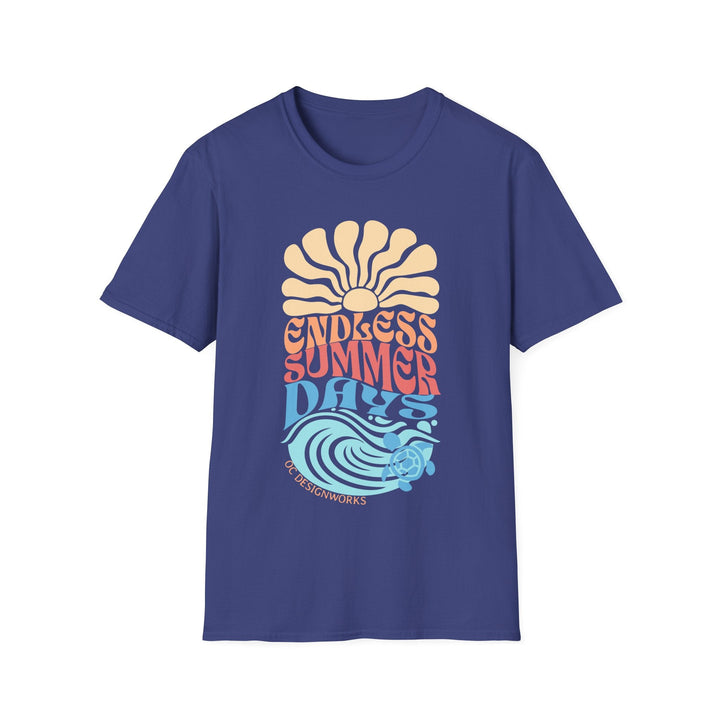 Boho Sun & Waves T-Shirt — Endless Summer Days - T-Shirt - Metro Blue - OC Designworks