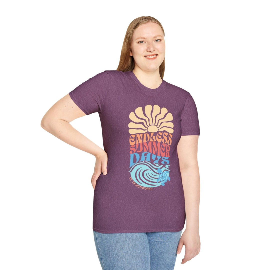 Boho Sun & Waves T-Shirt — Endless Summer Days - T-Shirt - Heather Maroon - OC Designworks