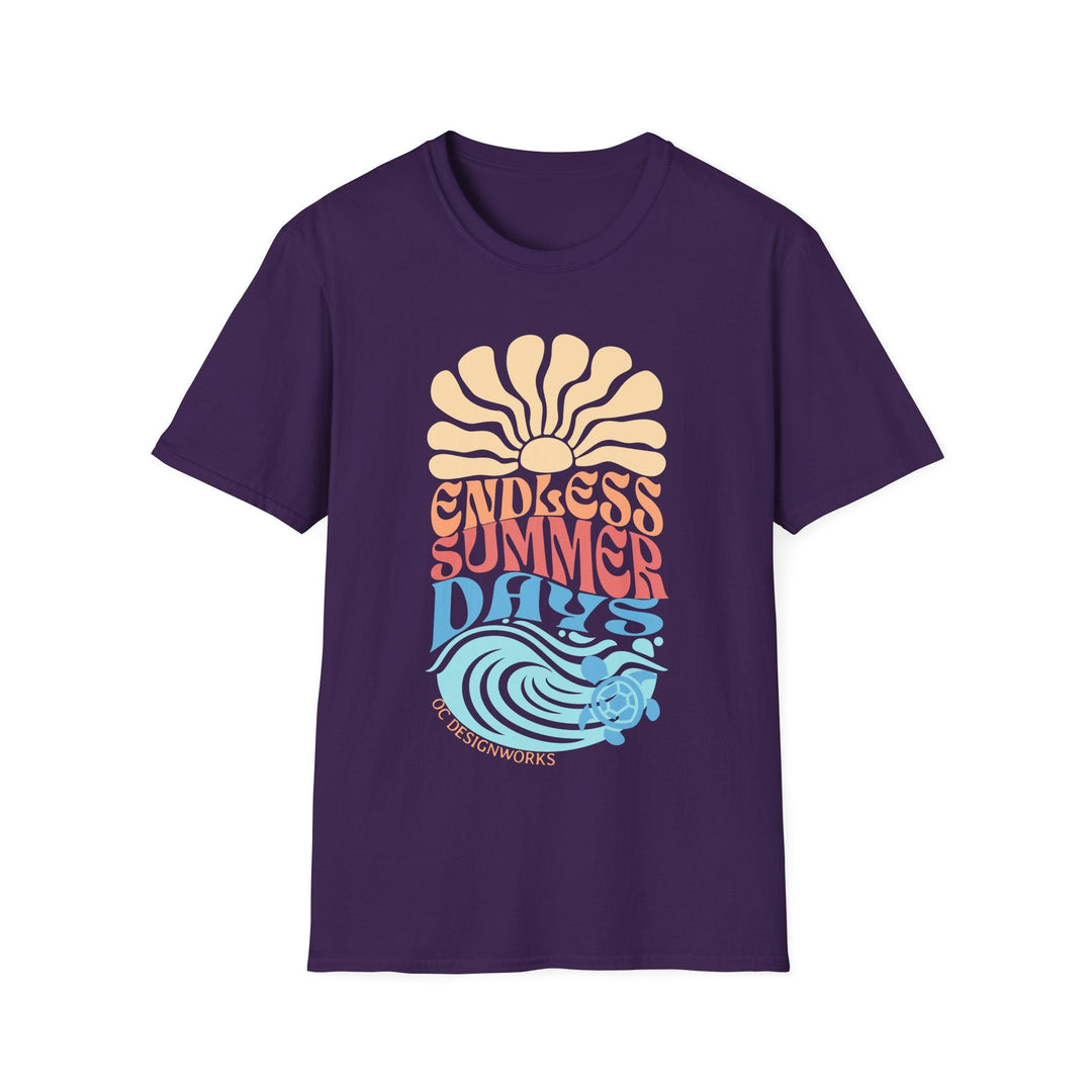 Boho Sun & Waves T-Shirt — Endless Summer Days - T-Shirt - Purple - OC Designworks