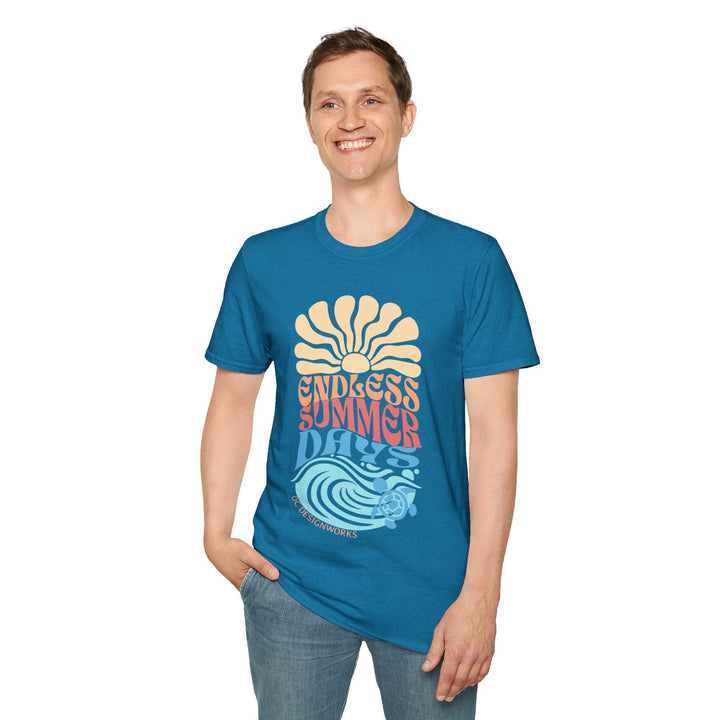 Boho Sun & Waves T-Shirt — Endless Summer Days - T-Shirt - Antique Sapphire - OC Designworks