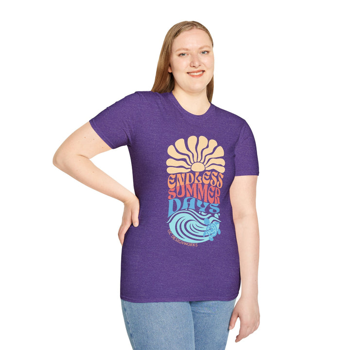 Boho Sun & Waves T-Shirt — Endless Summer Days - T-Shirt - Heather Purple - OC Designworks