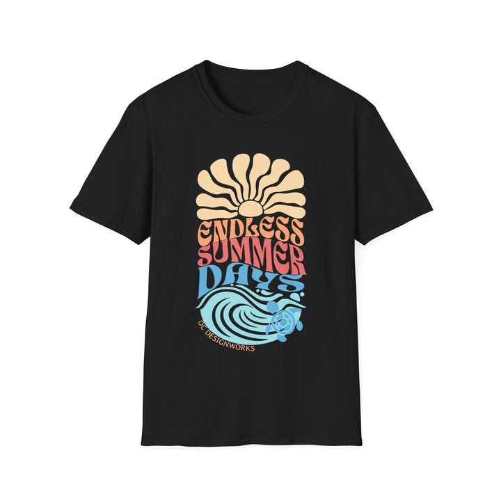 Boho Sun & Waves T-Shirt — Endless Summer Days - T-Shirt - Black - OC Designworks