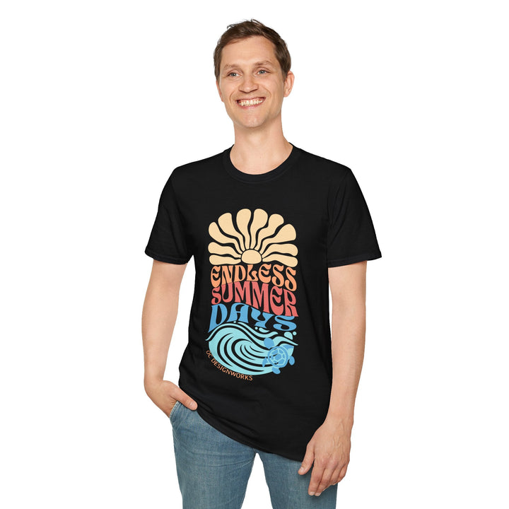 Boho Sun & Waves T-Shirt — Endless Summer Days - T-Shirt - Black - OC Designworks