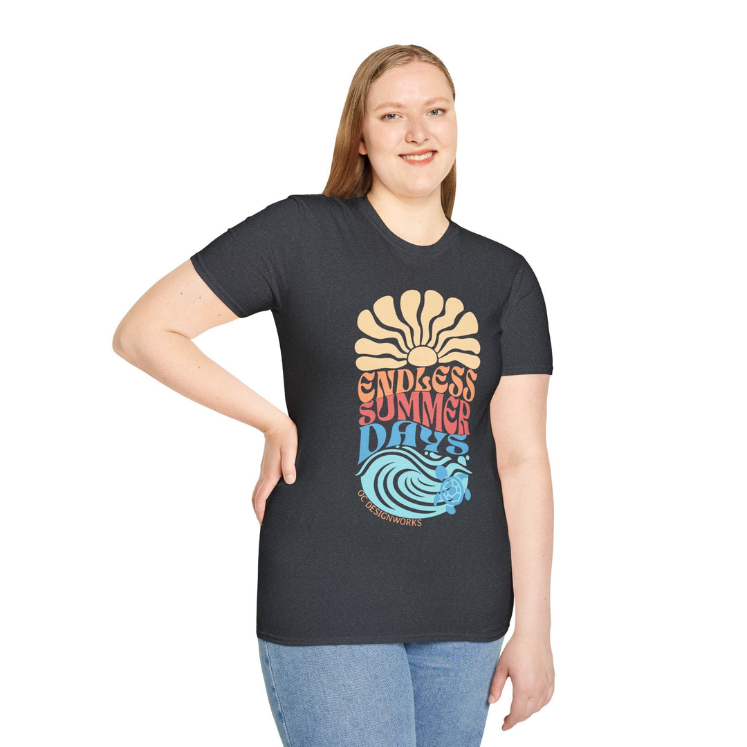 Boho Sun & Waves T-Shirt — Endless Summer Days - T-Shirt - Dark Heather Grey - OC Designworks