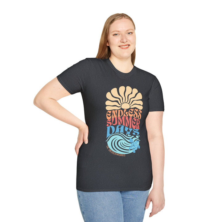 Boho Sun & Waves T-Shirt — Endless Summer Days - T-Shirt - Dark Heather Grey - OC Designworks