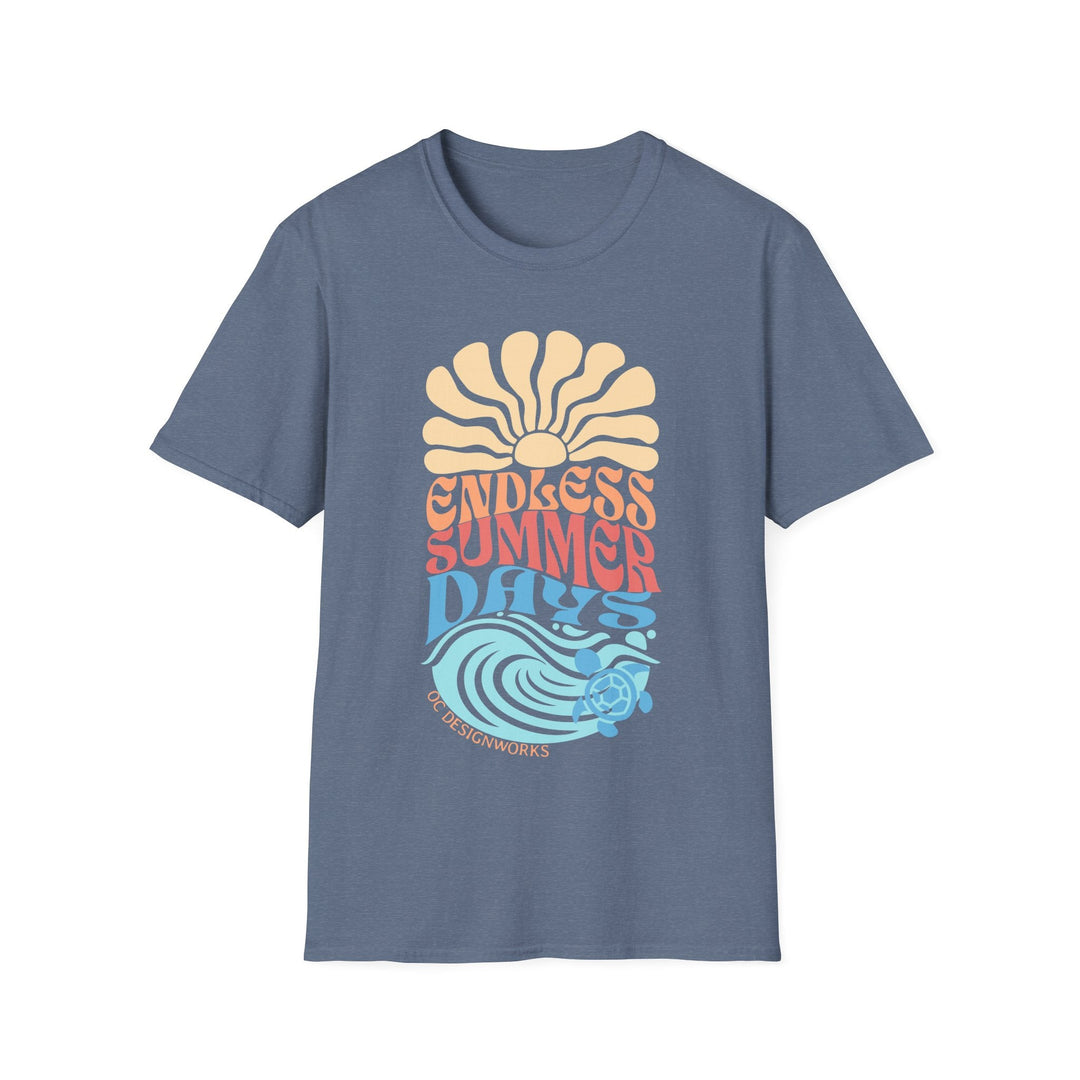 Boho Sun & Waves T-Shirt — Endless Summer Days - T-Shirt - Heather Indigo - OC Designworks