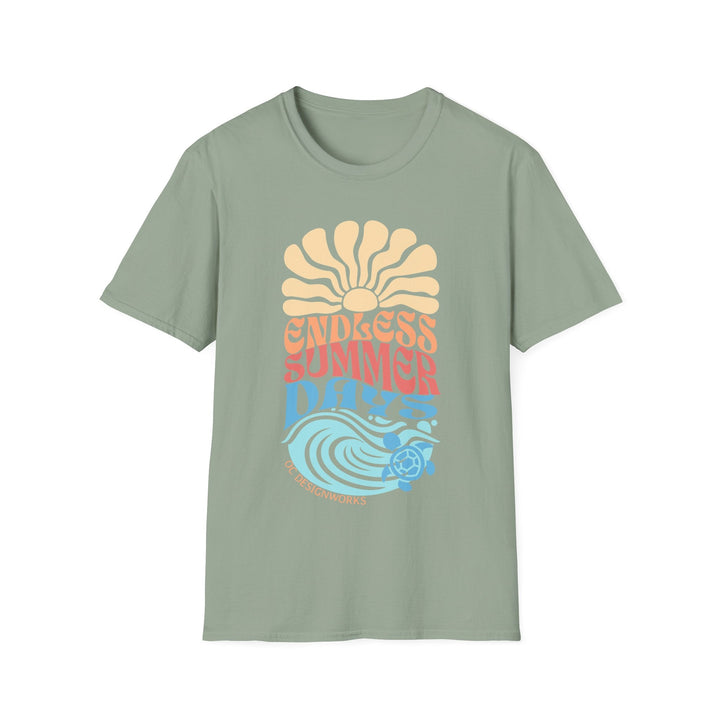 Boho Sun & Waves T-Shirt — Endless Summer Days - T-Shirt - Sage - OC Designworks