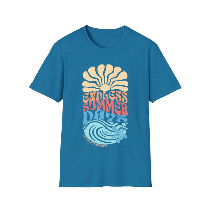 Boho Sun & Waves T-Shirt — Endless Summer Days - T-Shirt - Antique Sapphire - OC Designworks