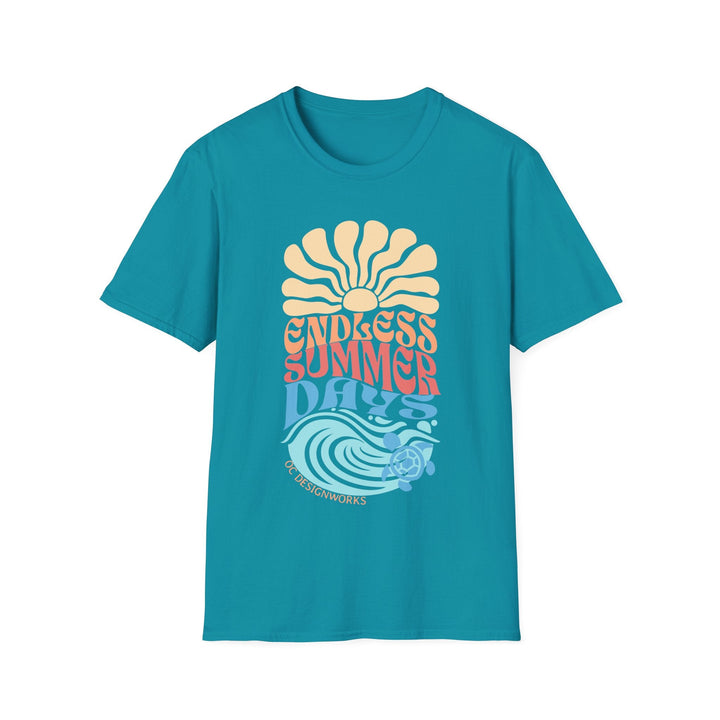 Boho Sun & Waves T-Shirt — Endless Summer Days - T-Shirt - Tropical Blue - OC Designworks
